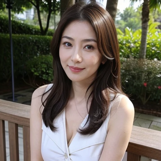 dark brown hair, light brown eyes, Japanese actress face, woman, Japanese５０actress of the age,beautiful aunt, (highest quality: 1.4), (ultra high resolution: 1.2), ultra high resolution, (fine eyes), (detailed facial features), HDR, 8K resolution, Terrace in the forest,Plump erotic body、normal size breasts,glossy lips、 wrapped in a bath towel, buttocks, buttocks showing towards us, smooth knees, long hair,自然なワンレンlong hair,The beauty of slim abs: 1.3,a seductive look, super fine face, delicate eyes, double eyelid, smile, Home、sexy pose、Erotic Poses、It feels like he&#39;s clearly inviting me、Pheromones are emitted