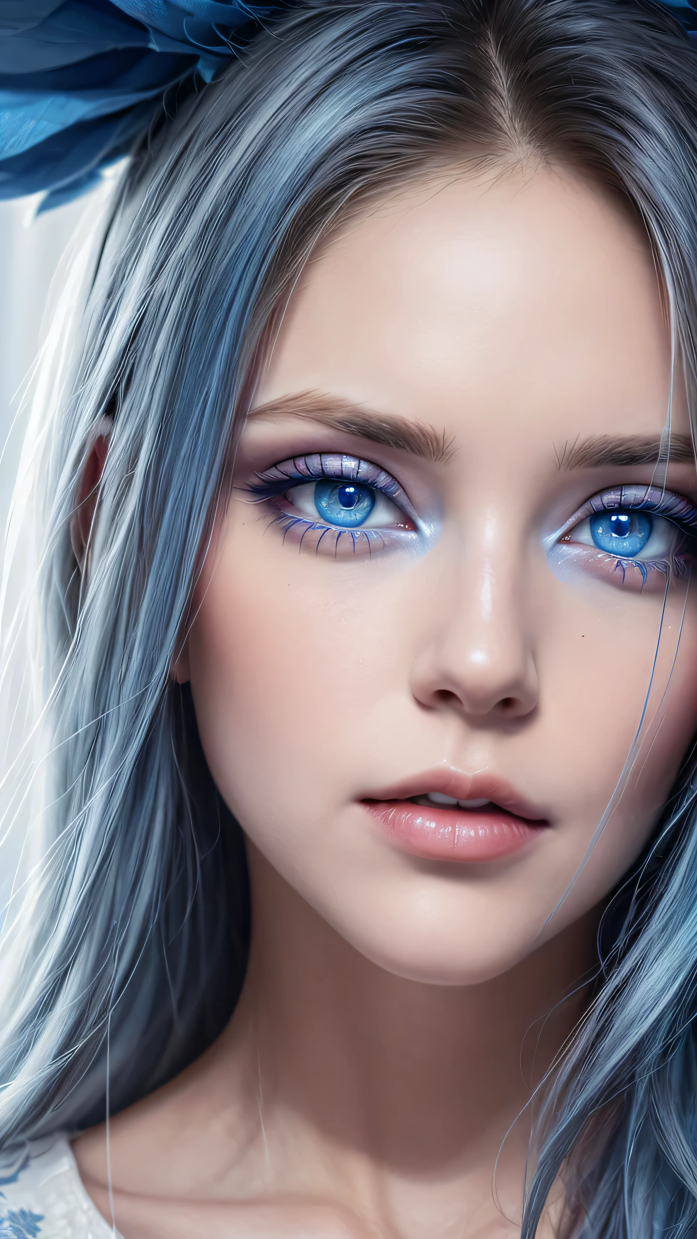 there are two blue eyes with blue and white makeup, photorealistic eyes render, photorealistic eyes, beautiful photorealistic imagery, perfect photorealistic eyes, hyperrealistic digital art, highly realistic digital art, colorful lenses, photorealistic digital art, hyperrealistic eyes, detailed realisitc eyes, hyperrealistic digital painting, hyper realistic digital art, realistic beautiful big eyes