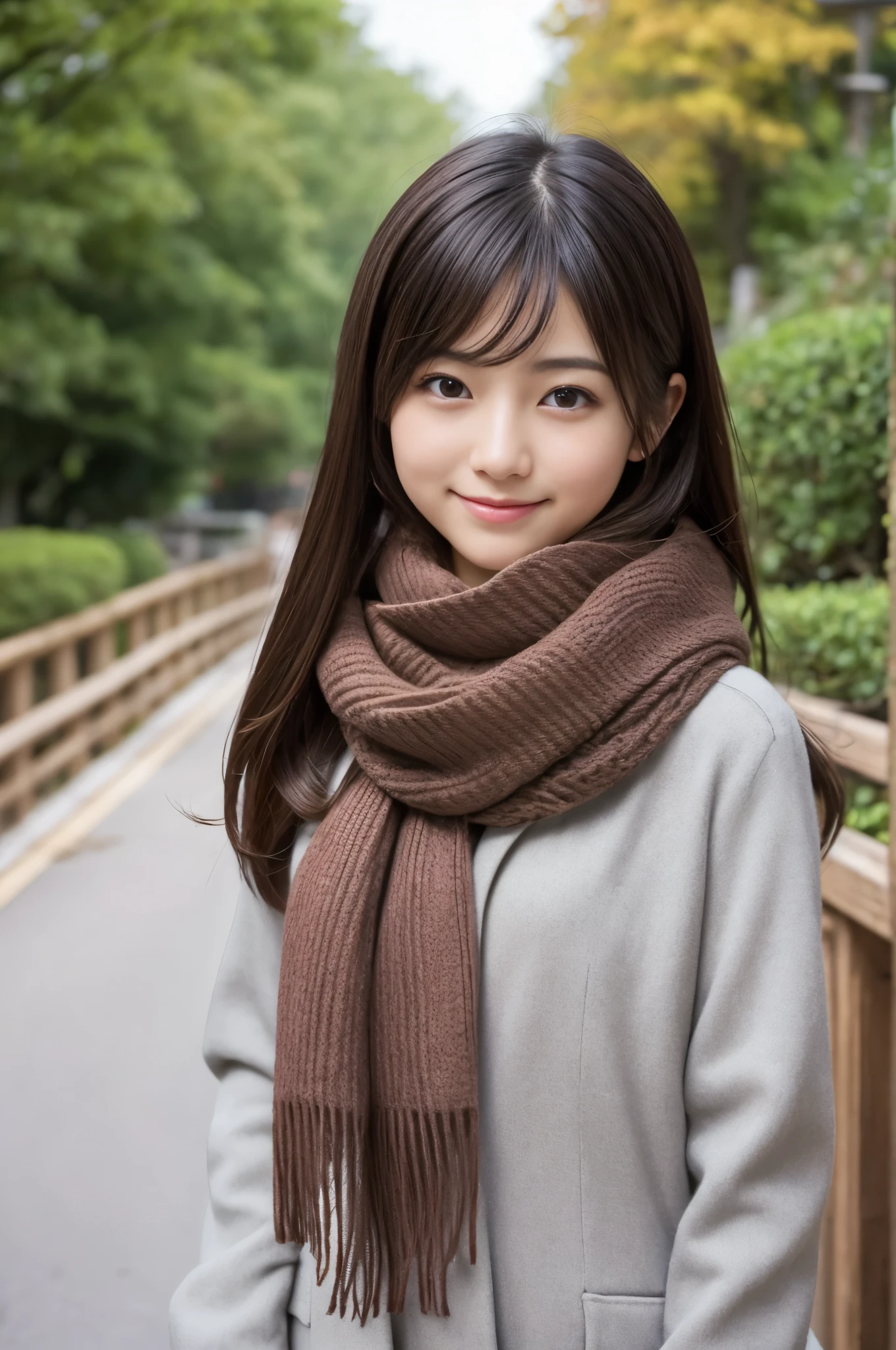 A close up of a woman wearing a scarf and a coat - SeaArt AI