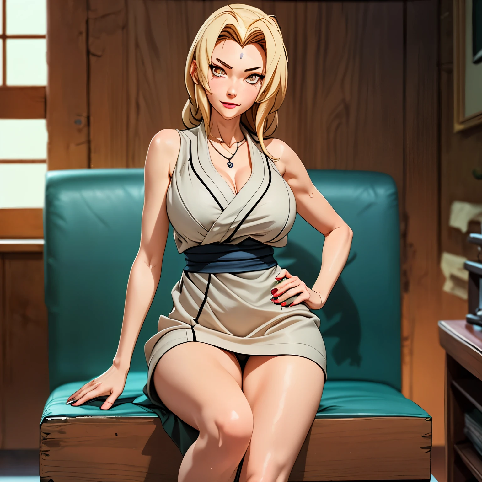 Tsunade, fêmea, captura de tela de anime, animado, todo o corpo, aperto de peito, Suor, Garota,mulher,fêmea, maduro,30 anos de idade, Rosto autêntico e detalhado, sorriso, Em forma de coração_alunos, apenas_ombros, Enorme_seios, taltos, terno de marinheiro, preto_saia, alto_salto, dentição cutânea, decote_recortar, apenas_pernas, Roupas brancas, dentro de casa, papéis de parede 8KCG muito finos,