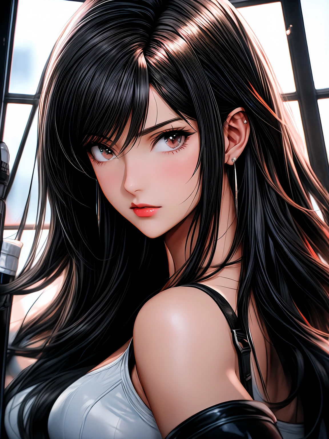 Arafed image of a sexy posing together in a window, seductive tifa lockhart  port - SeaArt AI