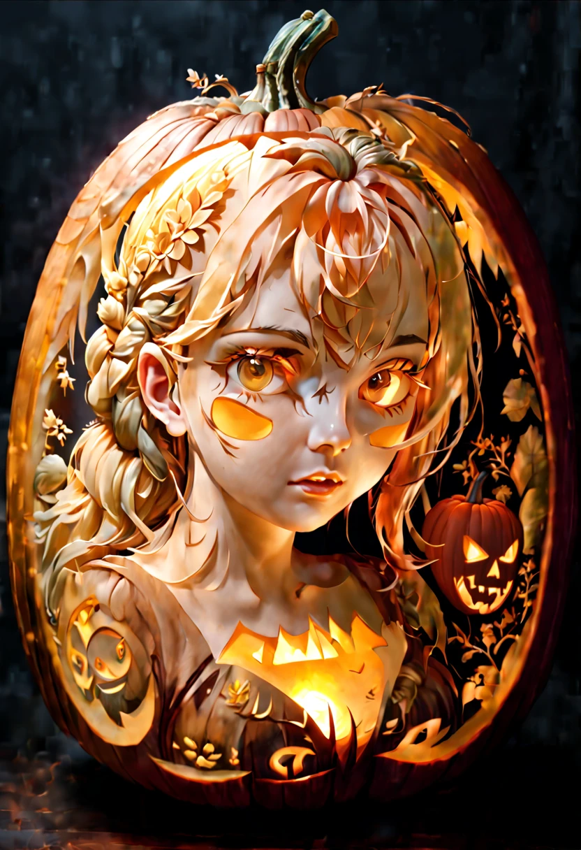 double exposure, Pumpkin Carving, 8k resolution, hyperdetailed, natural lighting, masterpiece, perfect, magnificent, stunning