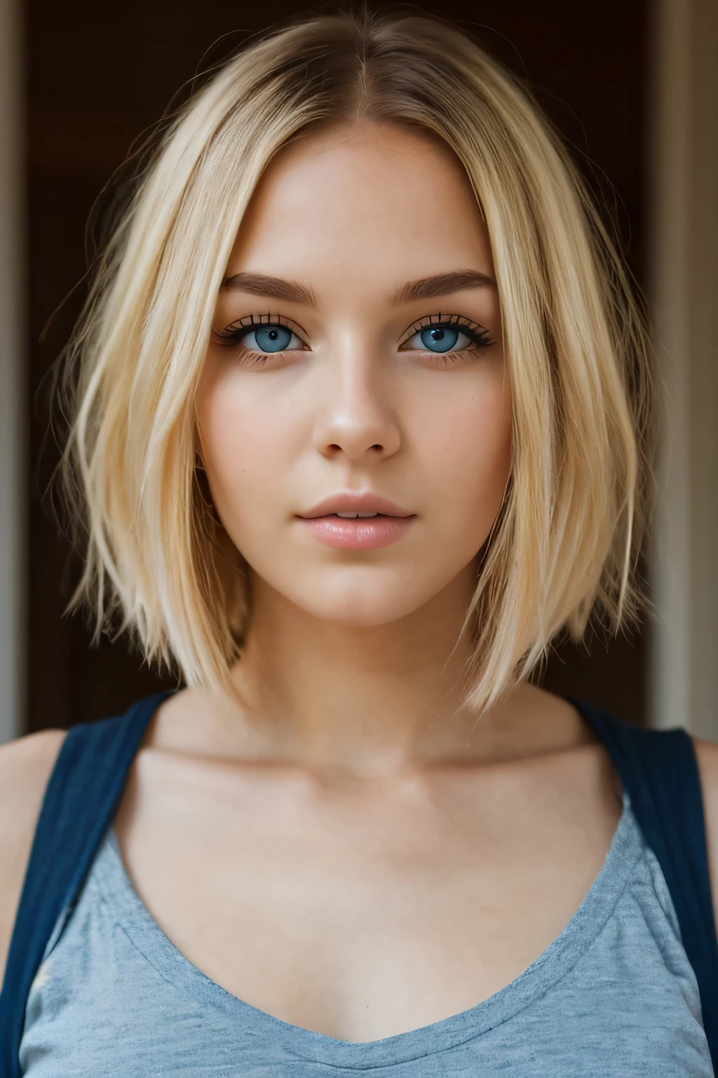 1fille, jeune, (photo du corps entier), cheveux blonds, Cheveux courts, yeux bleu foncé, Visage détaillé