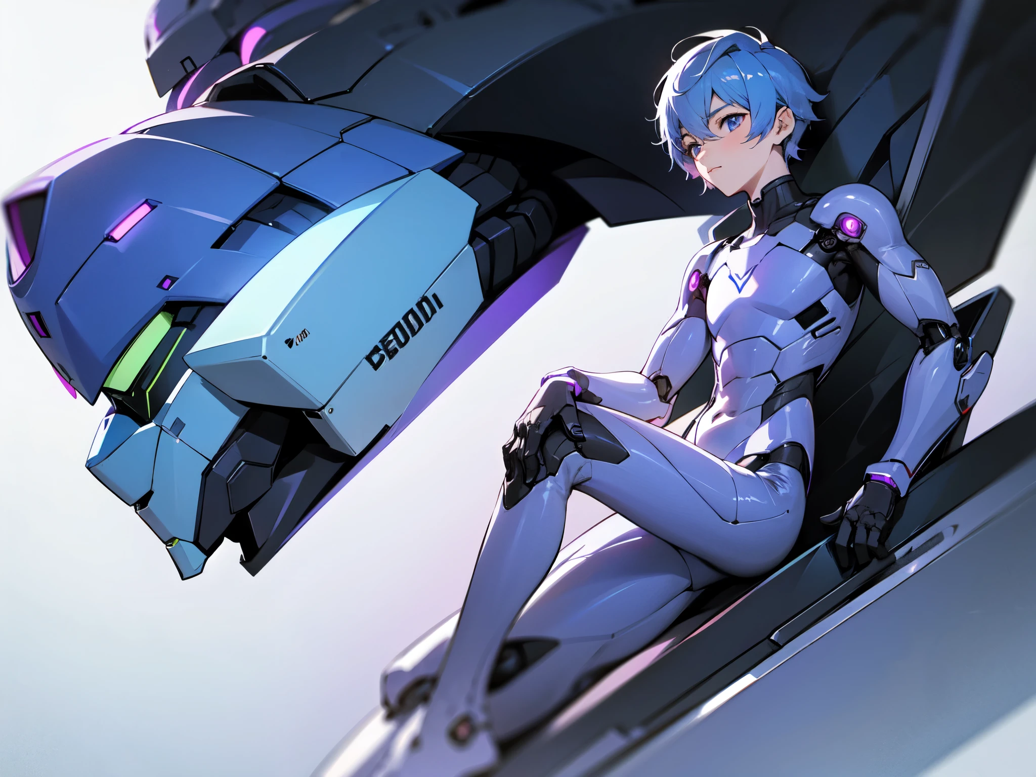 Anime girl sitting on a large robot with a futuristic look - SeaArt AI