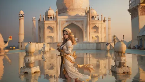 (melhor qualidade,4k,8k,high resolution,obra de arte:1.2),ultra-detalhado,(realista,photorealista,photo-realista:1.37),Taj Mahal...