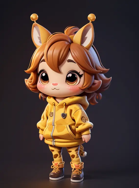 Cute little giraffe、estilo chibi、view full body、Facing the front、solid pattern with identical background