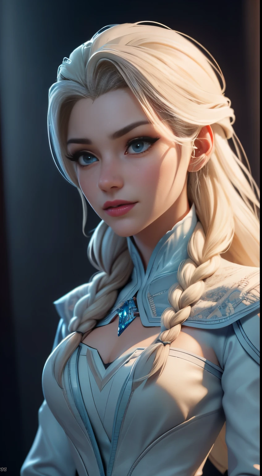 Highly detailed CG unity 8k wallpaper, style shot, complex, high detail, dramatic, highest quality movie still image, very detailed, masterpiece, best quality, character design, Elsa, Elsa from Frozen, (( Dark style)), realistic ultra-detailed rendering style, natural light, sharp character design, (hard focus, 8k), (((natural skin texture))), 8k textures, soft cinematic lighting, adobe lightroom, dark room, hdr, Sophisticated, Elegant, Rich Detail, Sharp Focuilm Look) )), Soothing Tones, Detail Frenzy, Intricate Detail, Super Detail, Low Contrast, Soft Film Lighting, Dull Colors, Exposure Blending, HDR, Fade, 35mm, f/1.4, ISO64, f16, 25 sec.