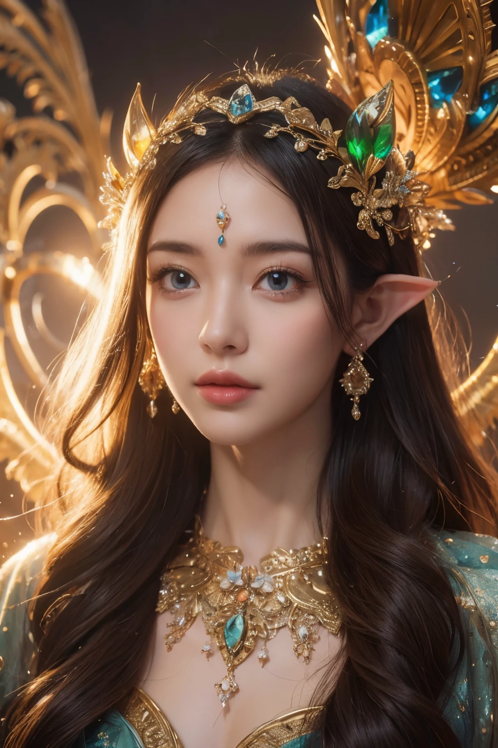 (Best quality, 4k, High-resolution, Masterpiece:1.2), Ultra-detailed, Realistic, Radiant lighting, Epoch Elves, Portraits, Fantastical colors, Fine art, Ethereal beings, Dreamlike, Whimsical creatures, Detailed facial features, Glowing eyes, Elven beauties, Ethereal glow, Mythical creatures, Harmonious composition, Dazzling colors, Stunning visual effects, Otherworldly appearance, Mesmerizing artistry, 