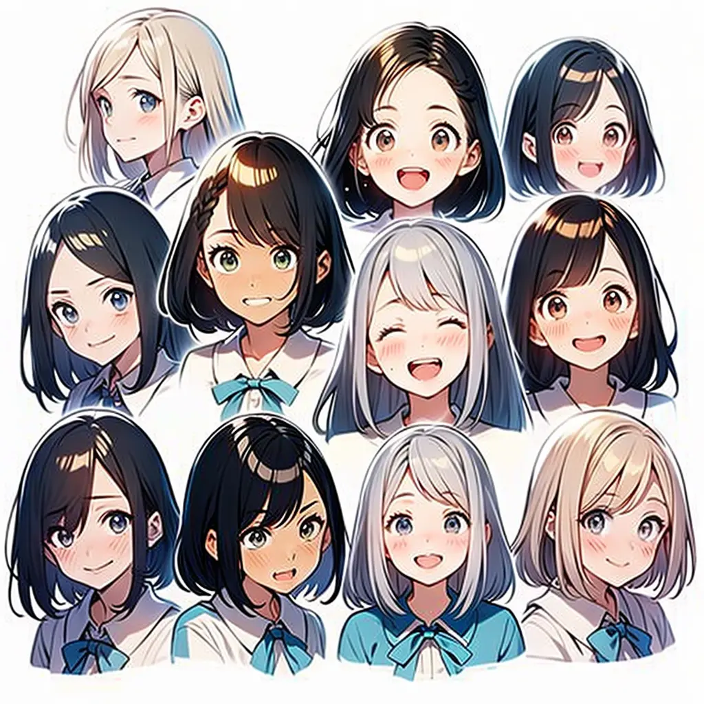 all kinds of expressions, happy, sad, angry, expectant laughter, disappointed1, cute eyes, white background, illustration-nii 5-...