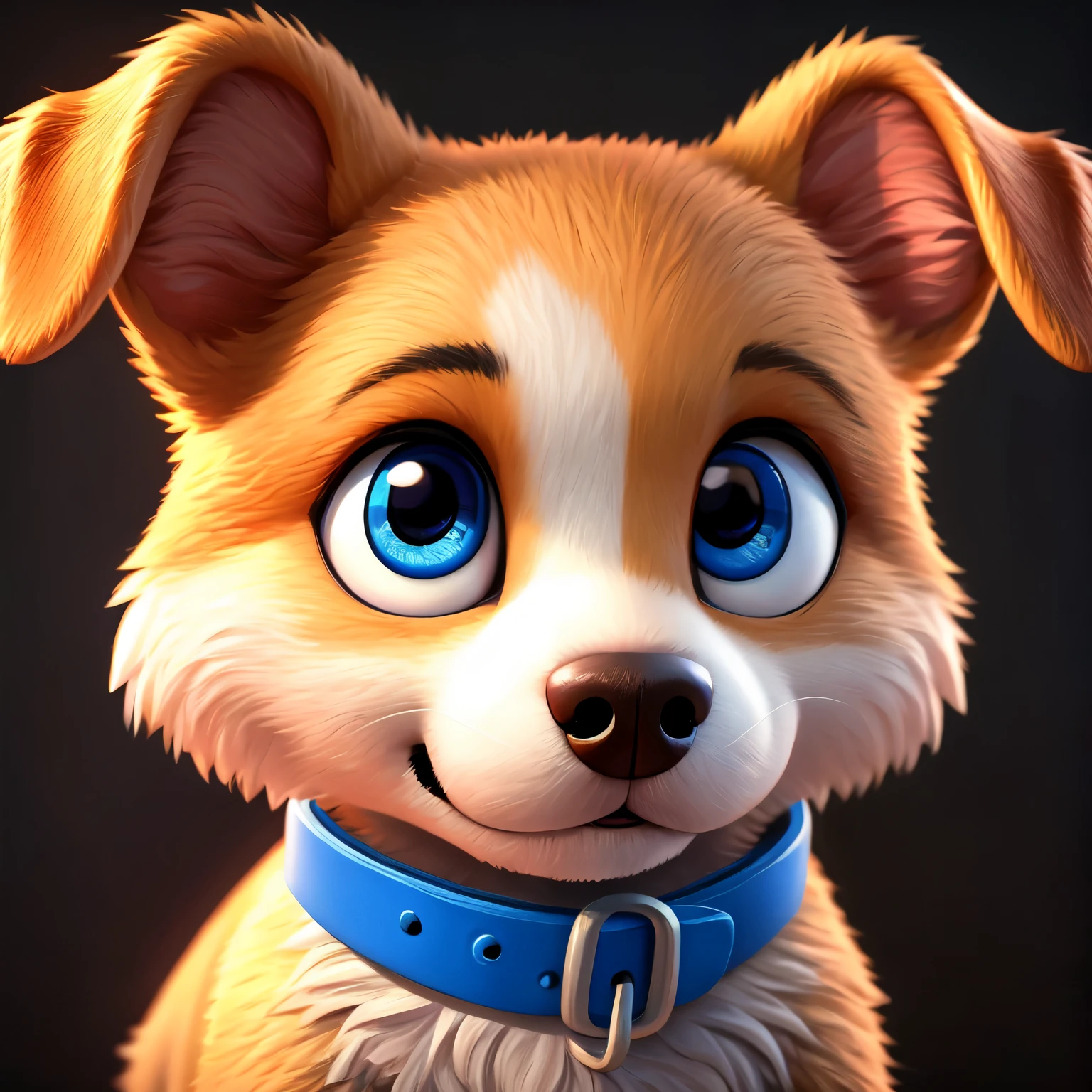 a close up of a very young puppy with blue eyes and a collar, adorable digital painting, cute 3 d render, cute detailed digital art, cute digital art, realistic beautiful big eyes, isometric 3d fantasy cute dog, portrait of a cartoon animal, digital painting highly detailed, 3 d render stylized, ultra realistic 3d illustration, cute puppy, cartoon digital painting.