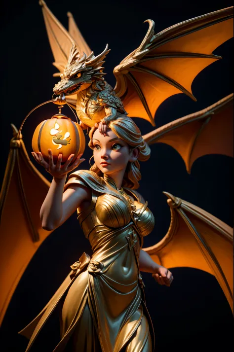best quality, 32k, RAW photo, extremely detailed, artwork, an Angel holding an artistic pumpkin lantern, the lantern carved with...