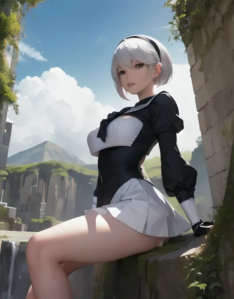 (masterpiece), best quality, expressive eyes, perfect face, 2B from Nier Automata wearing a sailor scout uniform, white hair, fu...
