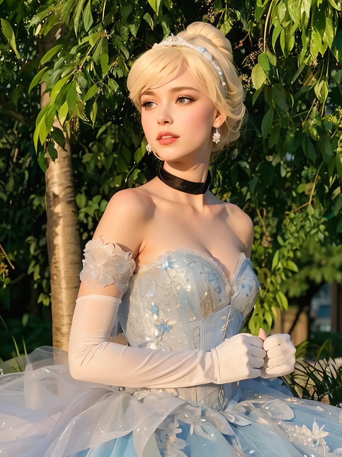 araffe dressed in a blue dress and white gloves posing for a picture, elegant glamourous , cinderella, blonde - haired princess, glamouroueautiful princess, disney inspired, beautiful female princess, inspired by disney, detailed dress and face, disney character style, princess in foreground, beautiful elsa, elegant and graceful, in costume
