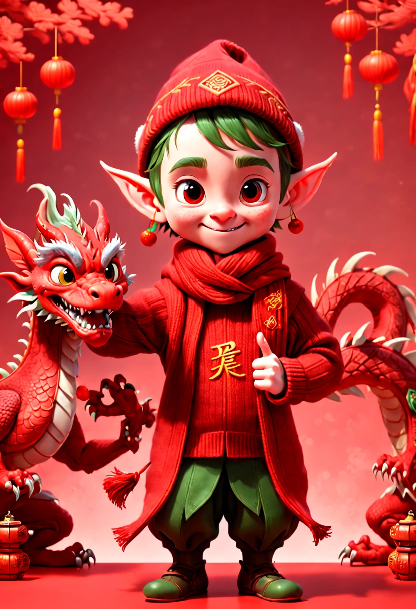 text "China", Chinese New Year "2024", dragon cub mascot, red clothes, Chinese bowing, spit out many golds, red envelopes, fireworks, confetti, strong festive atmosphere, Chinese elements, panoramic view, Ultra high saturation, (best quality, masterpiece, Representative work, official art, Professional, 8k)