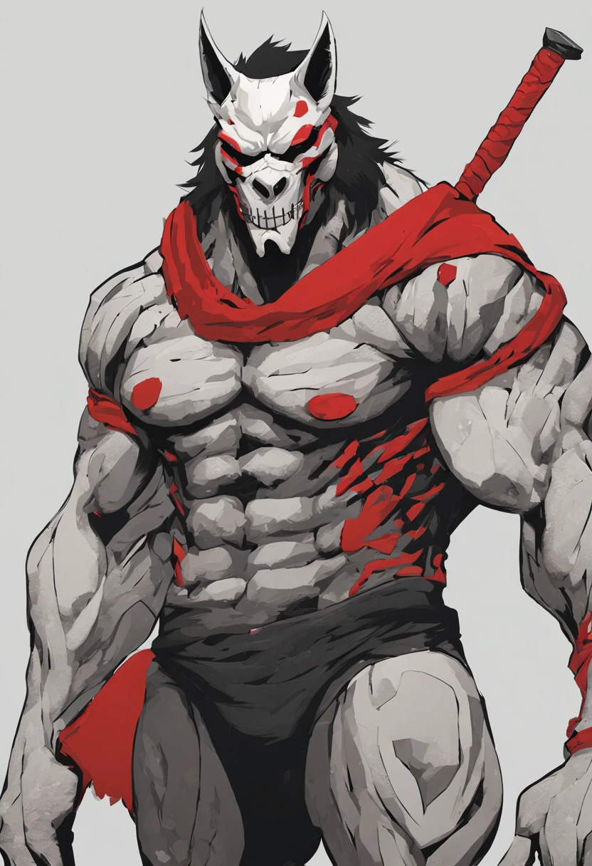 Furry, black wolf, big muscles, Red eyes, Profile, with loincloth - SeaArt  AI