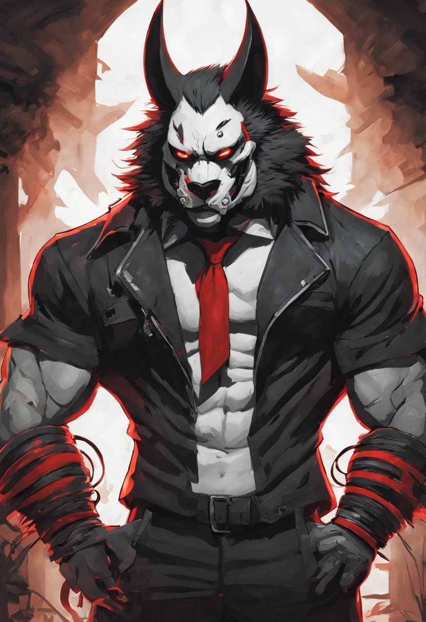 Furry, black wolf, big muscles, Red eyes, Profile, with loincloth - SeaArt  AI