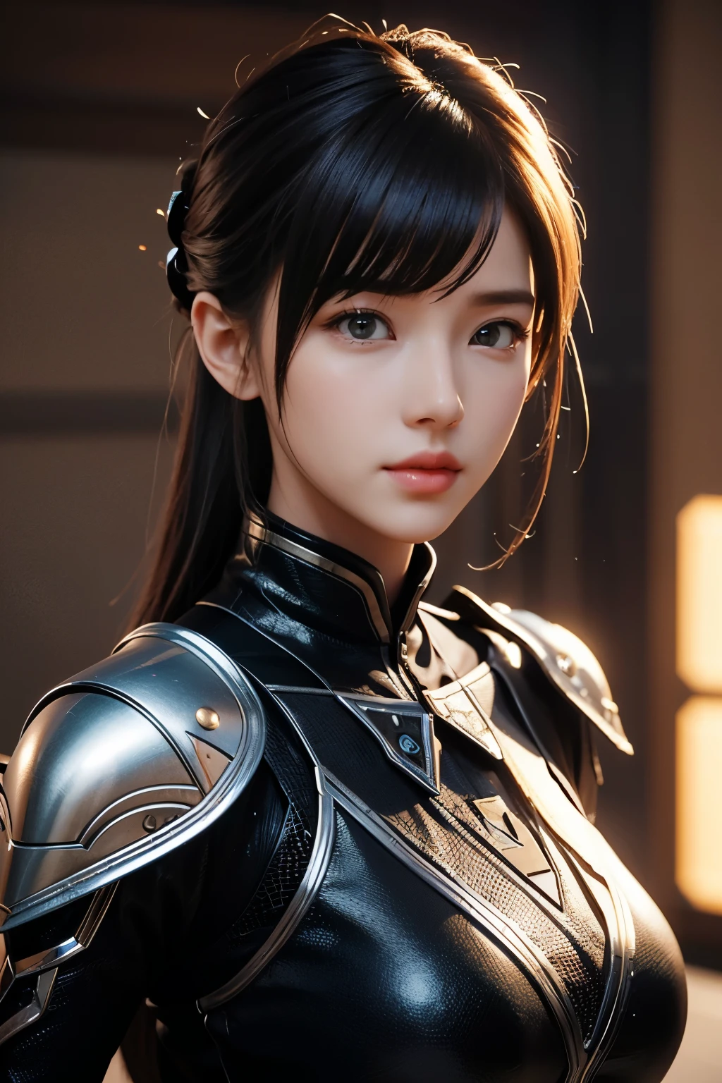 Game art，The best picture quality，Highest resolution，8k，((A bust photograph))，((Portrait))，(Rule of thirds)，Unreal Engine 5 rendering works， (The Girl of the Future)，(Female Warrior)，22-year-old girl，(Hair random)，(A beautiful eye full of detail)，(Big breasts)，Elegant and charming，Smile，(frown)，(Clothes full of futuristic sci-fi style，Sweater，A delicate pattern，Glittering jewels，Armor，White and red)，Cyberpunk Characters，Future Style， Photo poses，Street background，Movie lights，Ray tracing，Game CG，((3D Unreal Engine))，oc rendering reflection pattern