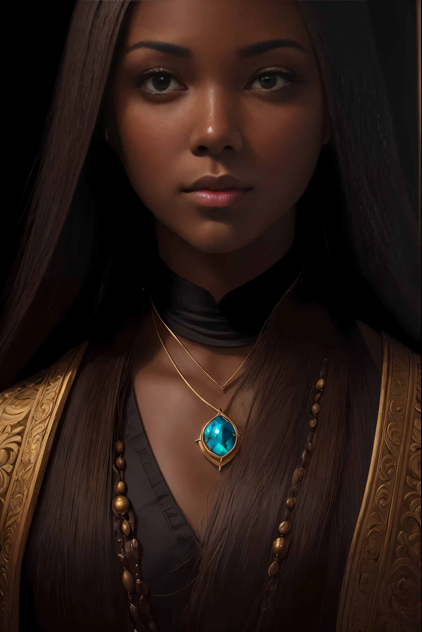 oil painting by Leonardo da Vinci, realistic photography, closeup face of Gabrielle Union with dark skin, long hair, her eyes are sweet and vibrant, her face symmetrical, rich coffee brown skin, soft torch luminosity on the face by REMBRADT, Adobe Illustration, Trending on Artstation, 8K, hd, cinematic, masterpiece, magnificent art, best quality