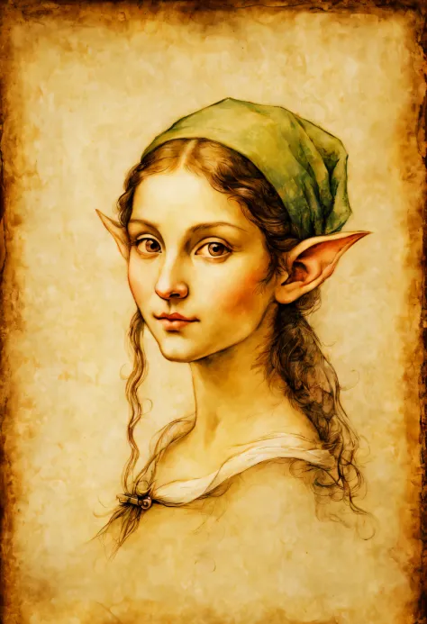 Painting Leonardo da Vinci "portrait of an elf", Full compliance with the style of Leonardo da Vinci, draw on old parchment