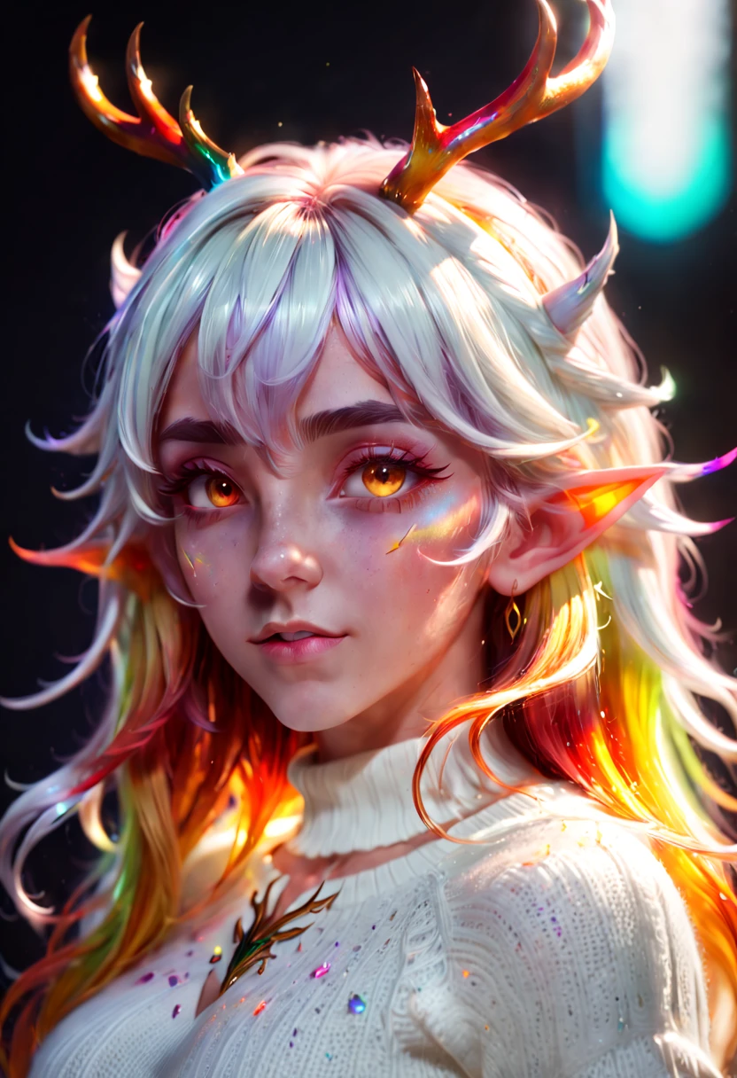 chinese colorful ink, a cute Elf, (panorama), white t-shirt, black open jacket, portrait, ink splashing, chinese colorful ink, Chinese color ink painting style, ink and wash style, cityscape, fireworks, print jacket, from below, octane render, (best quality, masterpiece, Representative work, official art, Professional, 8k:1.3)