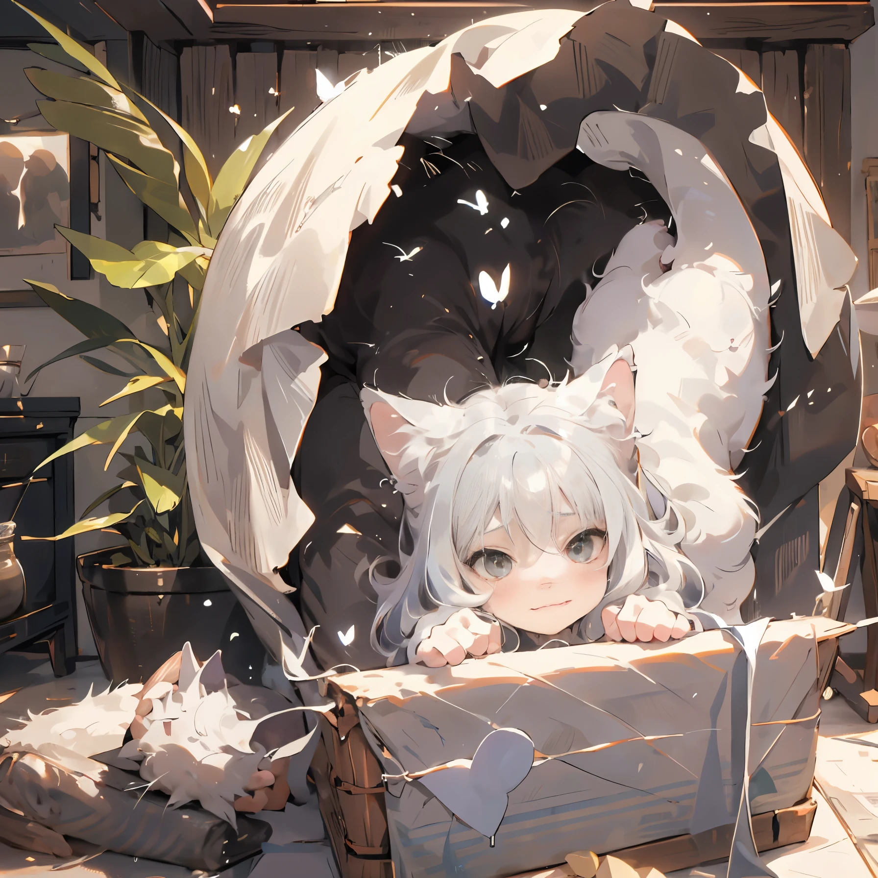 perfect picture,,silver haired cat,Silver hair theme,A room full of cats,{acrobatic cat}{cute}{humiliating},{sex},12 year old girl,4K quality, cinematic,,{child},{small body and chest,,,,,}, blonde,cute, Sweat