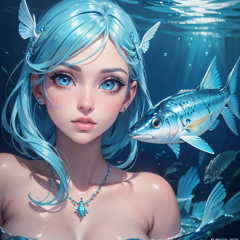 (flying fish,underwater,illustration,beautiful detailed eyes,beautiful detailed lips,extremely detailed eyes and face,long eyelashes),ultra-detailed,(realistic,photorealistic,photo-realistic:1.37),colorful,sparkling lights,artistic