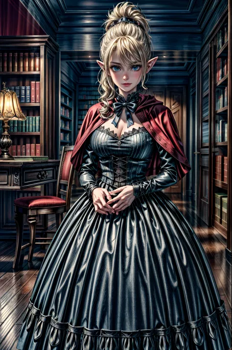 arafed a picture of elf vampire in her castle and her pet wolf, an exquisite beautiful female elf vampire (ultra details, Master...