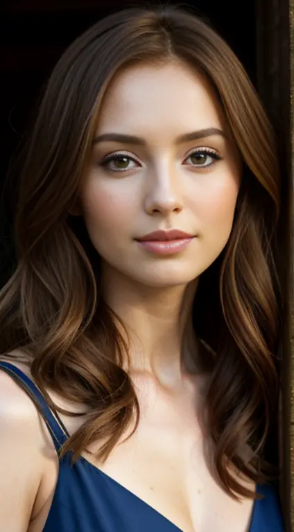 young girl with a perfect face, combining the elegance of Karen Gillan and the intriguing attractiveness of Ana de Armas. Her ey...