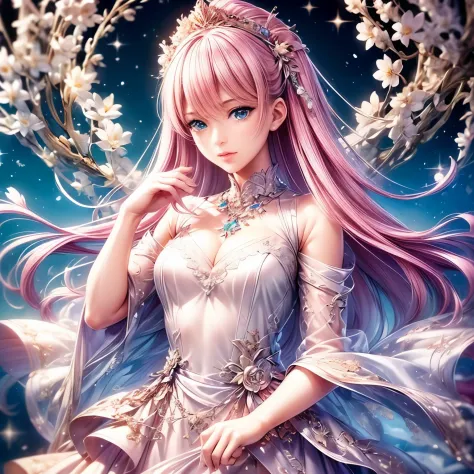 (highest quality:1.4),(masterpiece:1.4),super detailed,8K,cg,exquisite,Upper body,Lonely,thumb girl,Little Princess,flowing coat dress,garden background,detailed facial features,long curly hair,Almond Eyes,Delicate eye makeup,long fluttering eyelashes,Spar...