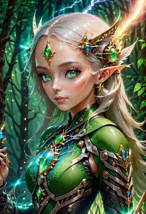 (portrait)，cowboy shooting, portrait of a female elf，a unique blend of magical and futuristic mechanical themes，((hand-held mech...