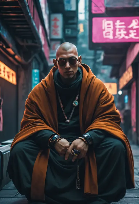 cyberpunk, monk, chillin in the city