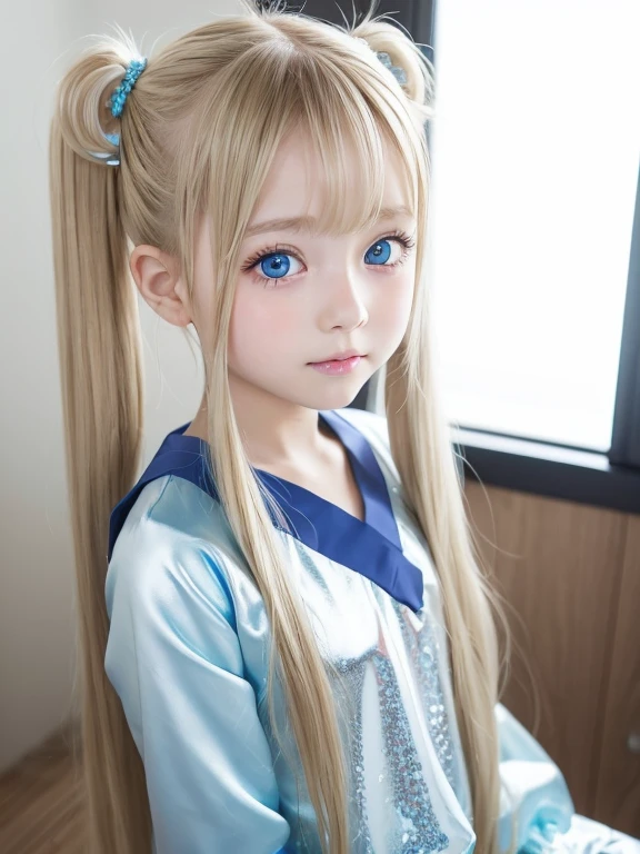 twin tails、Shiny, very cute and beautiful face、Very shiny and beautiful  skin、Very beautiful and