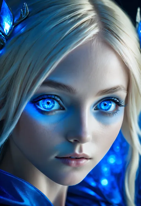 charming closeup portrait of nordic elf, blonde hair, blue eyes, exceptionally beautiful, minimalist, eternal melancholy, stylis...