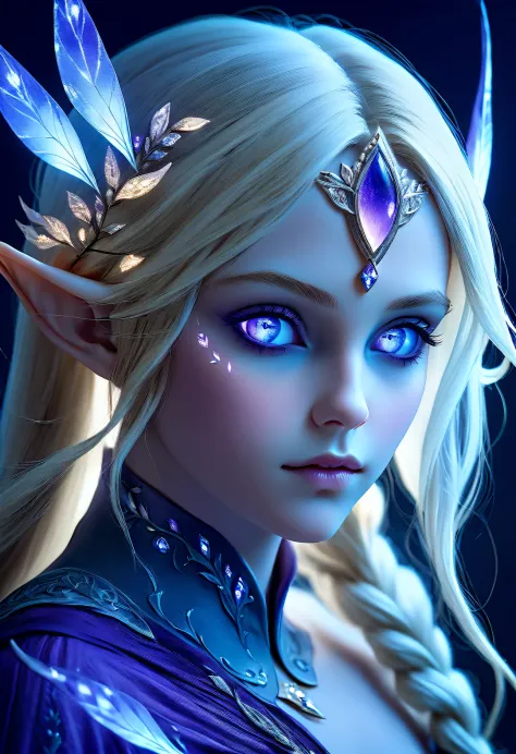 Charming closeup portrait of nordic elf, Blonde hair, blue eyes, Exceptionally beautiful, minimalist, eternal melancholy, Stylis...