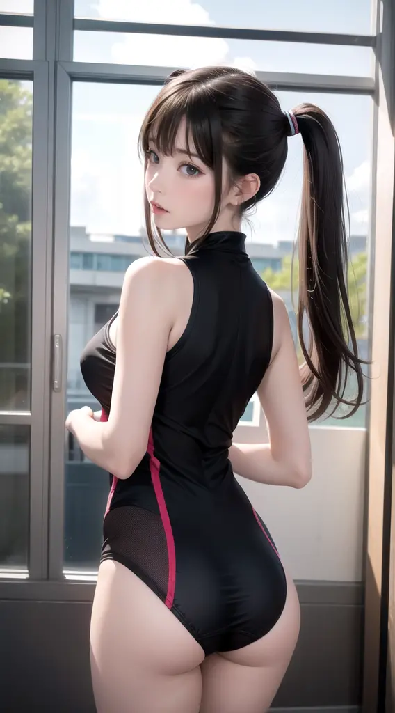 Racing Wear，城市，（Inspired by the Avengers），pony tails，One-piece unisex trouserachine girl，Security level，Oversized ass，（8K，photo ...