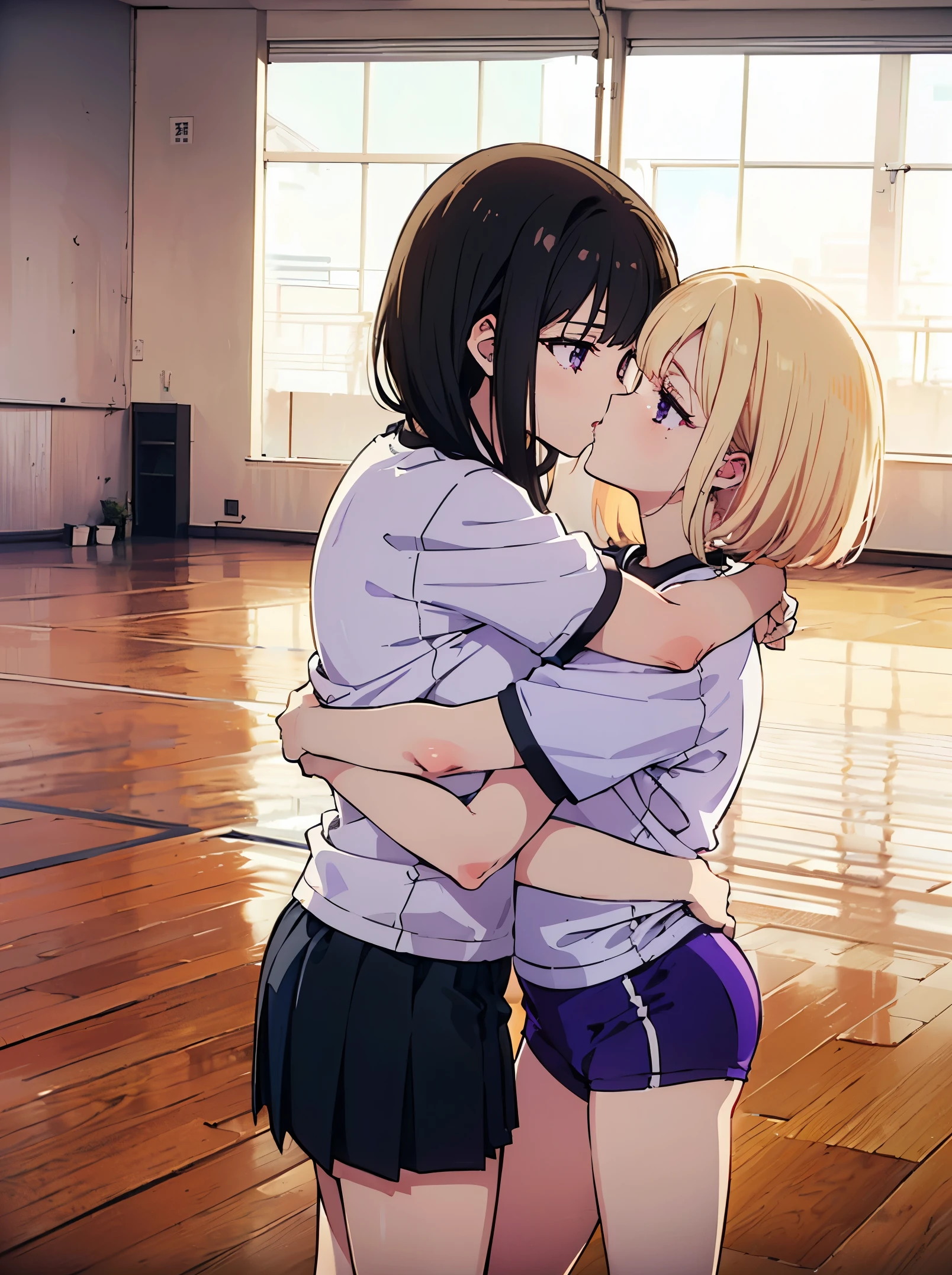 Anime image of two girls hugging each other in a room - SeaArt AI