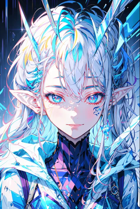 portrait of an ice elf, ice around, frosty theme, shiny yellow eyes, light cold smile, arrogant facial expression, sexy Russian ...