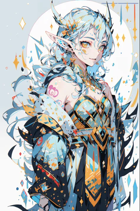 (portrait of an ice elf:1.2), medium length elf ears, pointy ears,ice around, frosty theme,( shiny yellow eyes:1.2), light cold ...