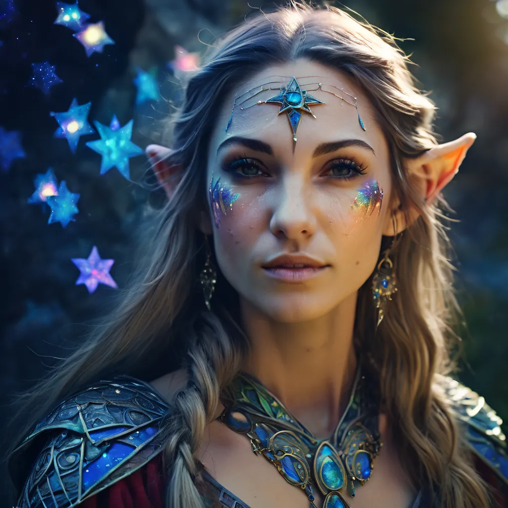 marija. elf portraits, fantasy art, detailed features, vibrant colors, magical lighting, three side view, 1 side potrait,2 side ...