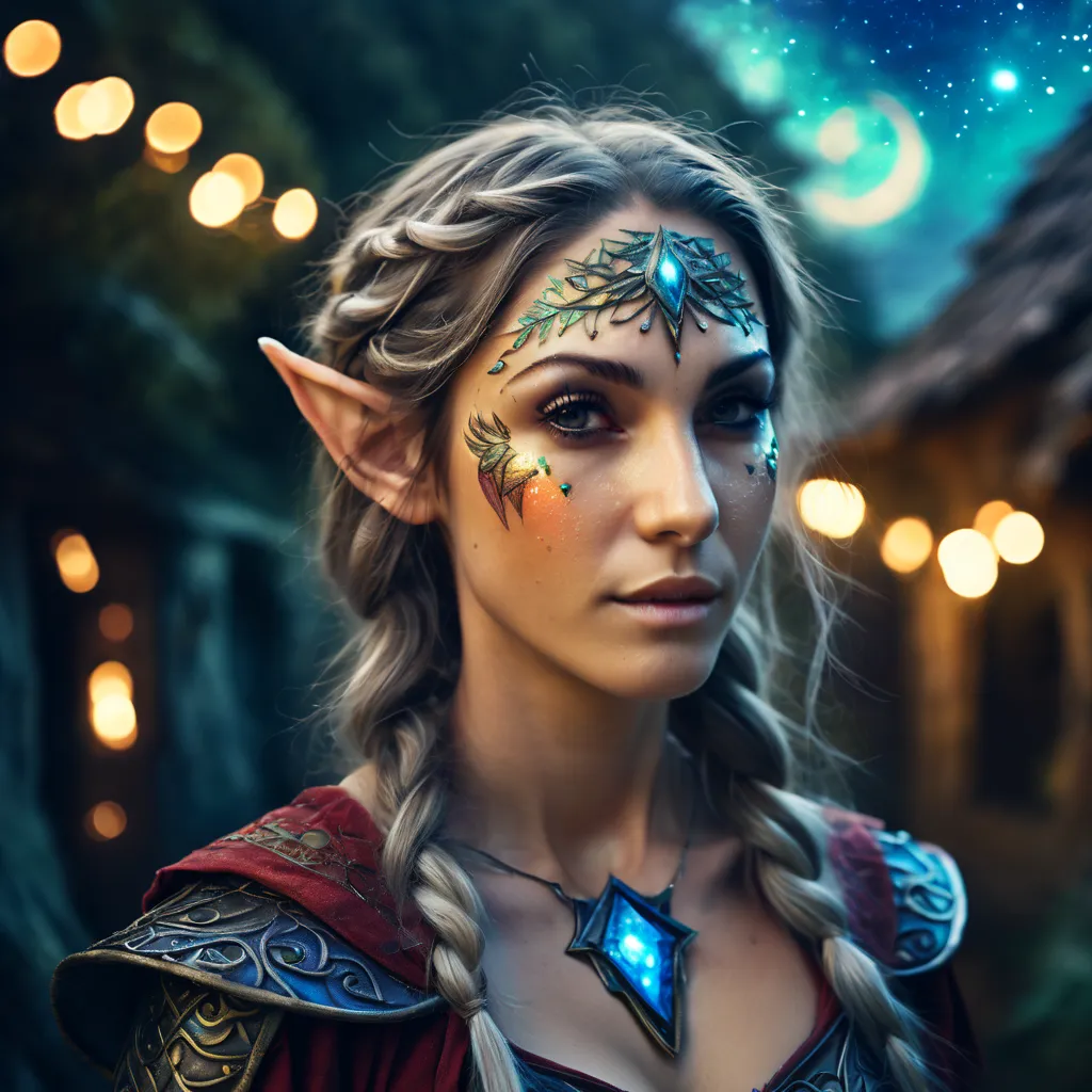 Marija. elf portraits, fantasy art, detailed features, vibrant colors, magical lighting, three side view, 1 side potrait,2 side ...