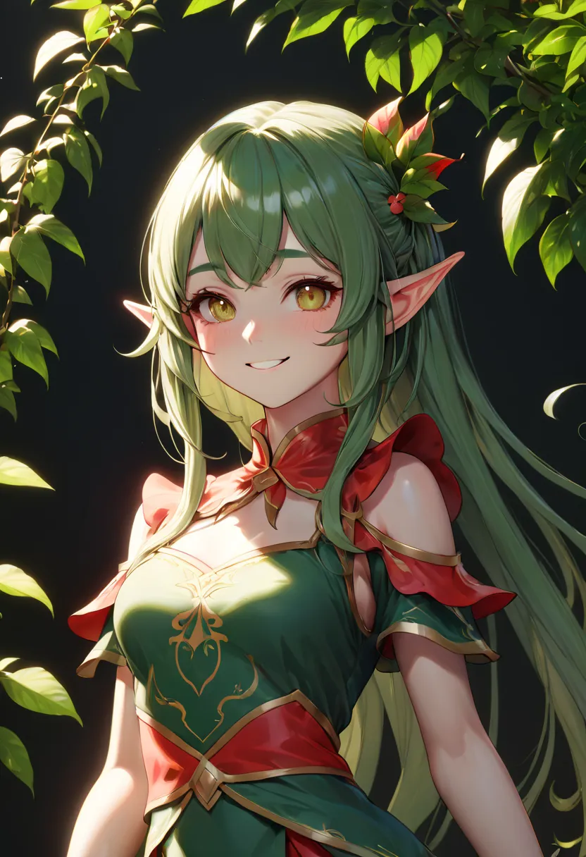 ultra detailed elf, girl, portlate, upper body, smile, bailong plant girl, BREAK high quality render, absurdres, ultra realistic...