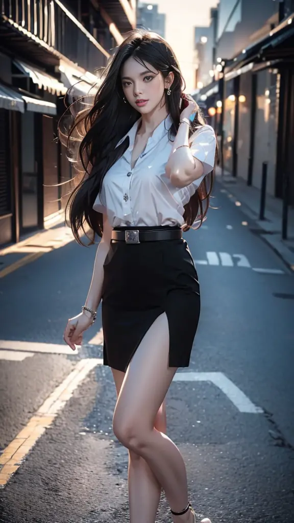ผู้หญิงญี่ปุ่นที่charming, charming, charmingน่าหลงใหล, ((black hair, long hair long hairมาก, long hairตรง, long hair, The wind ...