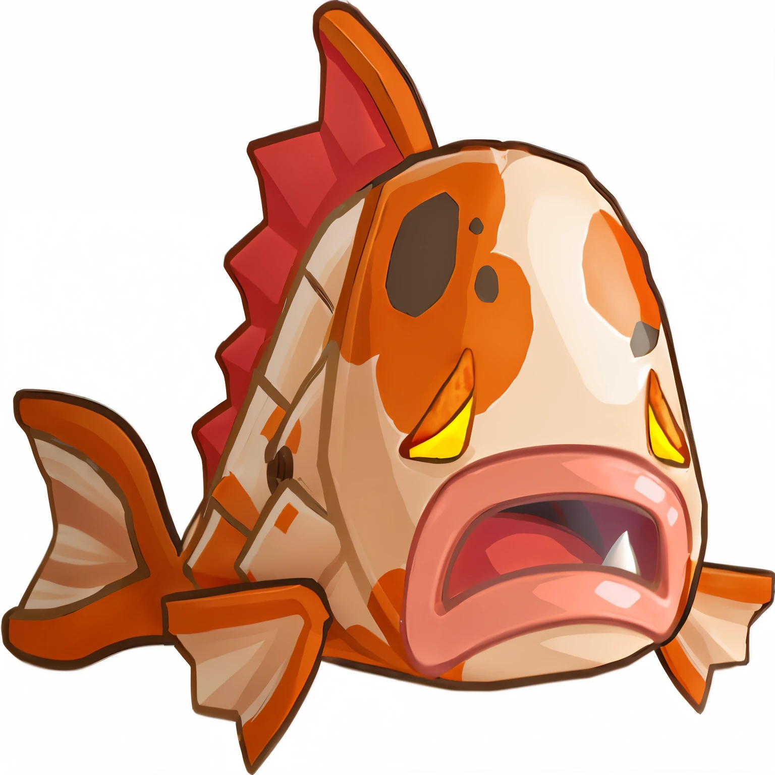 3d koi fish with a very angry look on its face, scary fish, fish