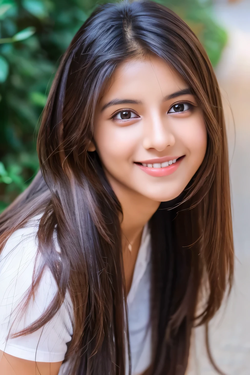 A close up of a woman with long hair smiling at the camera - SeaArt AI