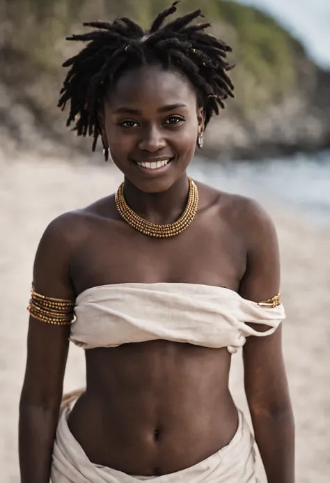 12 year old African girls small breasts smiling - SeaArt AI