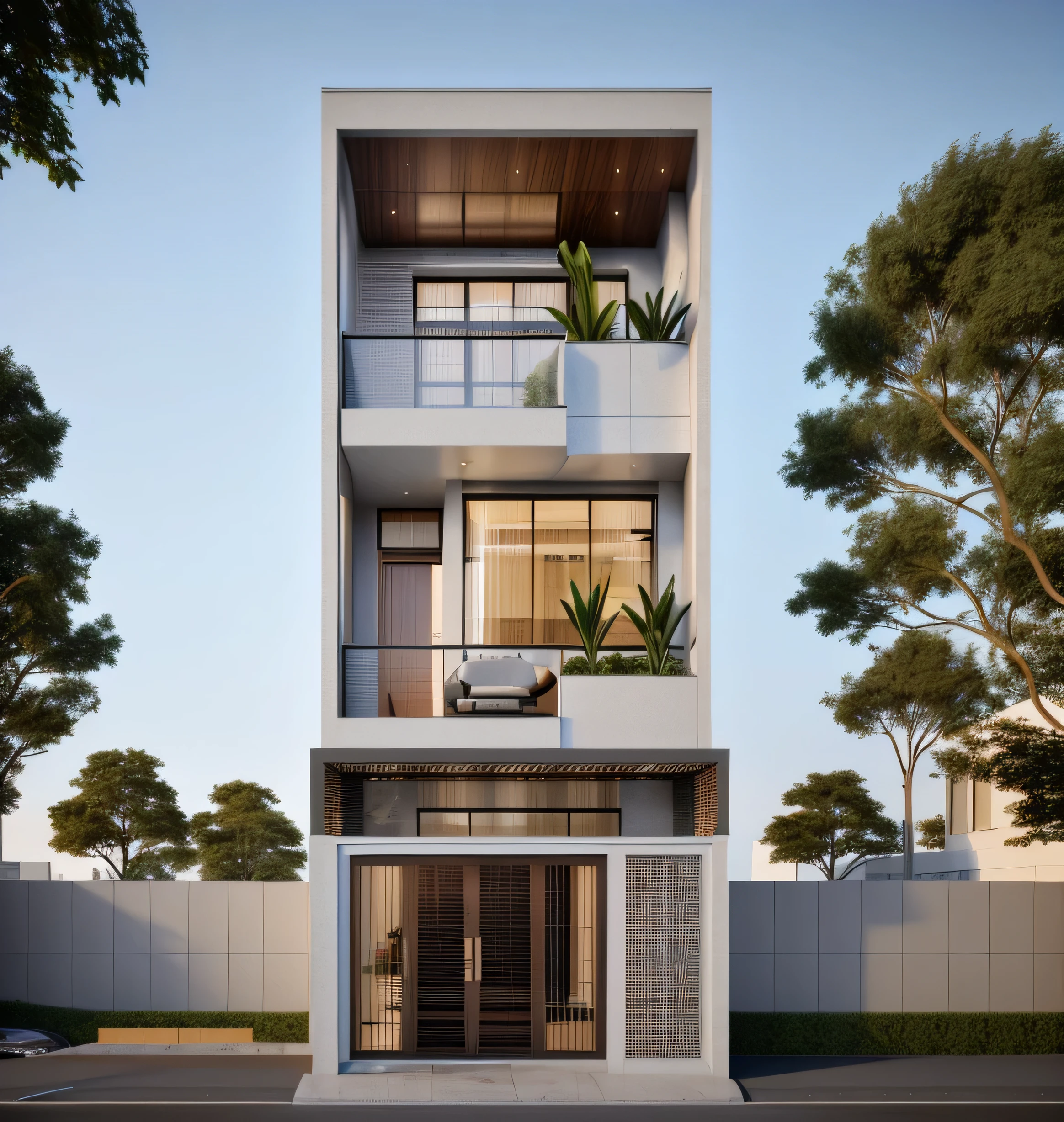 rendering of a modern residential townhouse, professional render, wide ...