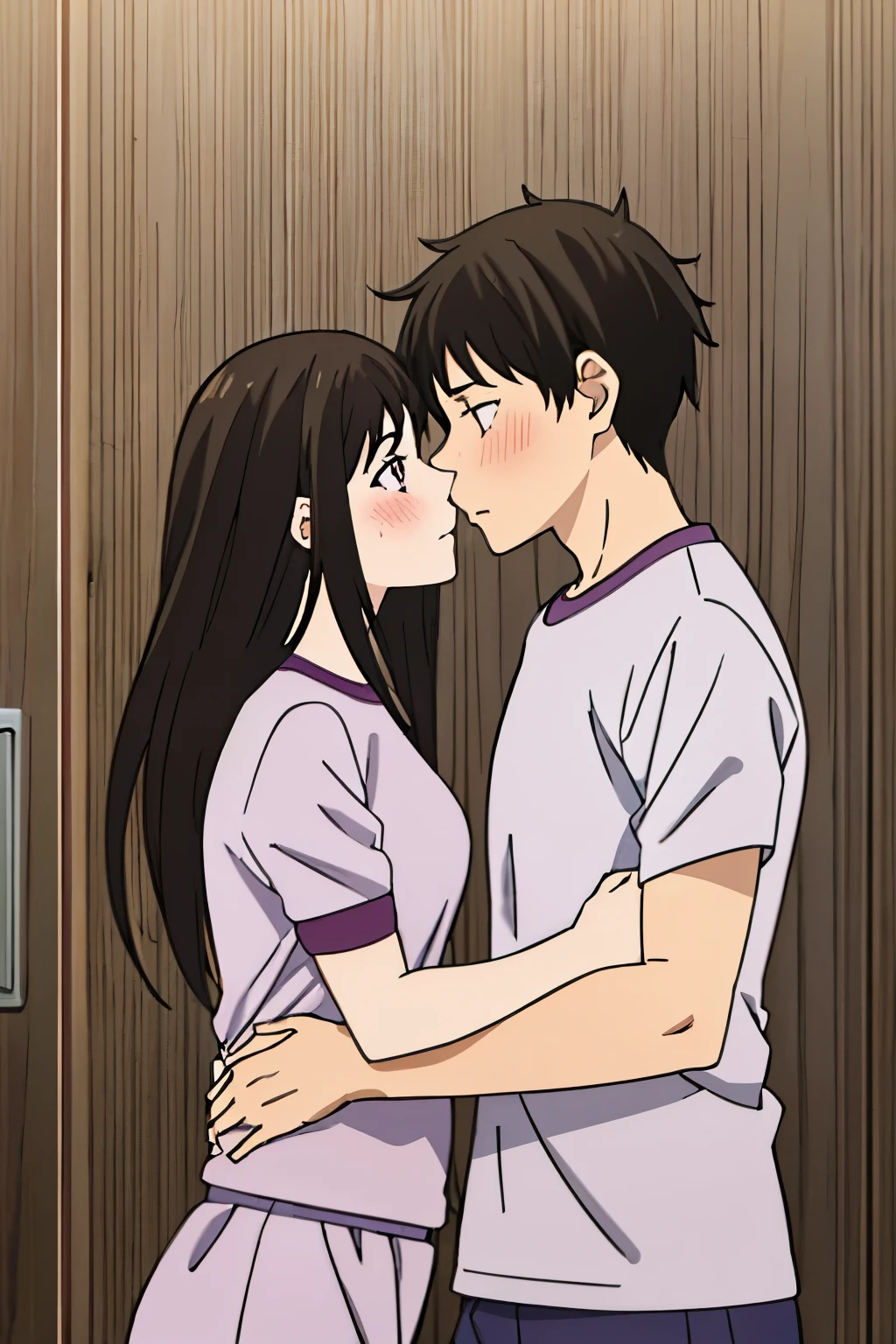 A couple of anime characters kissing in front of a door - SeaArt AI