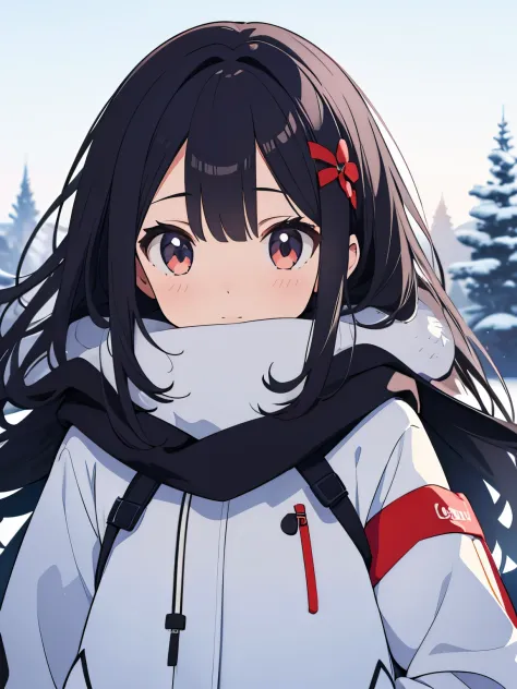 1 girl, winter cloth, snow field