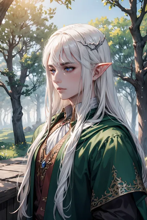 (Masterpiece, 8k, ultra detailed), 1guy, Create a portrait of Thranduil, inspired by the book The Hobbit, written by j.r.r. tolkien, bokeh, glimmer,
