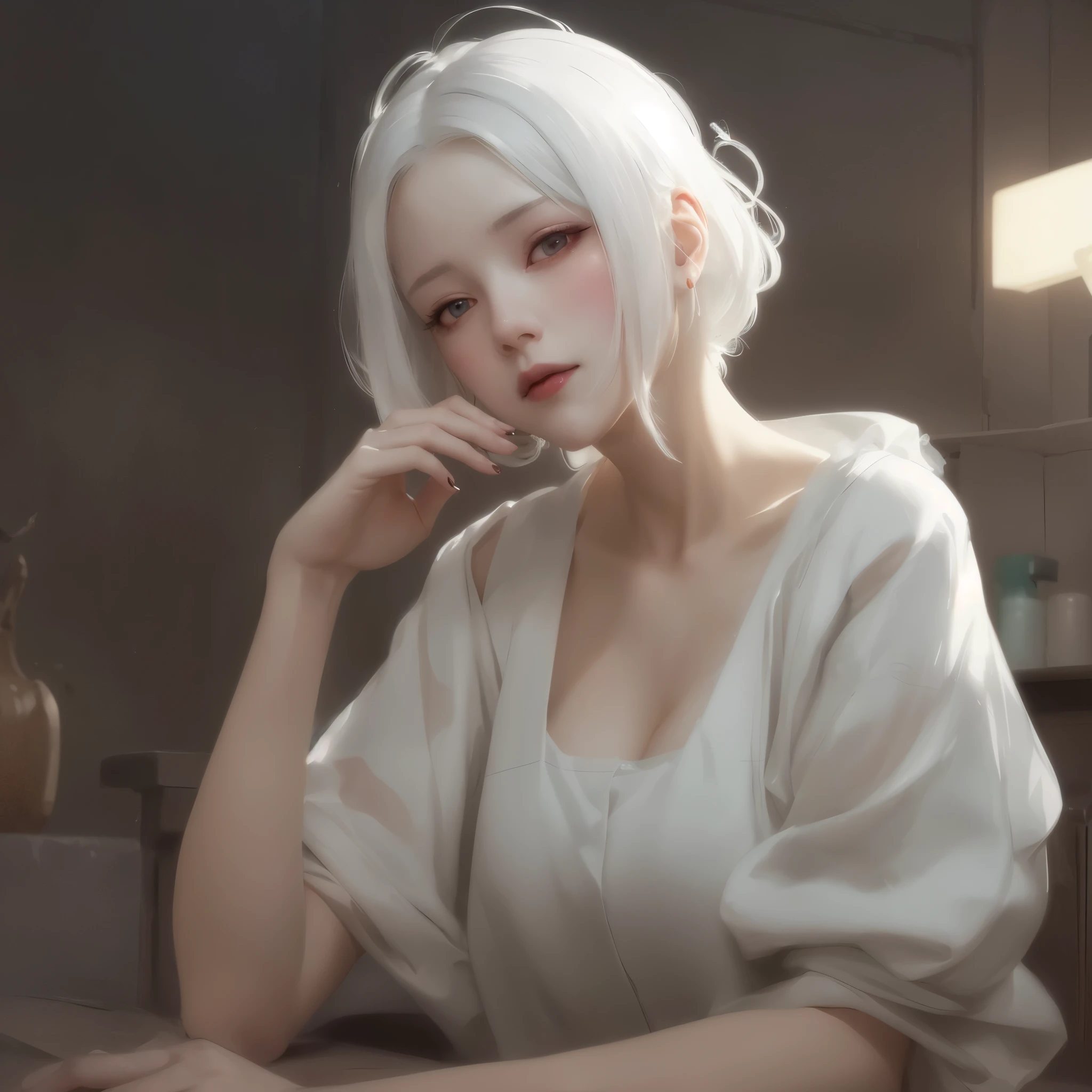 Dessin d&#39;une femme aux cheveux blancs et à la robe blanche, oeuvre de style guweiz, guweiz, the style of Coup, Chef-d&#39;œuvre de Gurwitz, par Yanjun Cheng, in style of Coup, inspired par Yanjun Cheng, loish and Coup, style of Coup, Coup style, Coup |